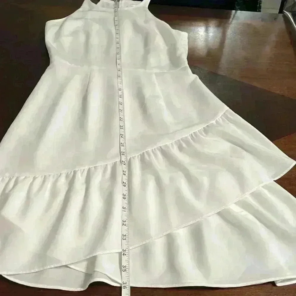 Shoshanna Women's White Tiered Ruffle Trim Tulip Hem Sleeveless Dress Size 2 - Picture 8 of 9